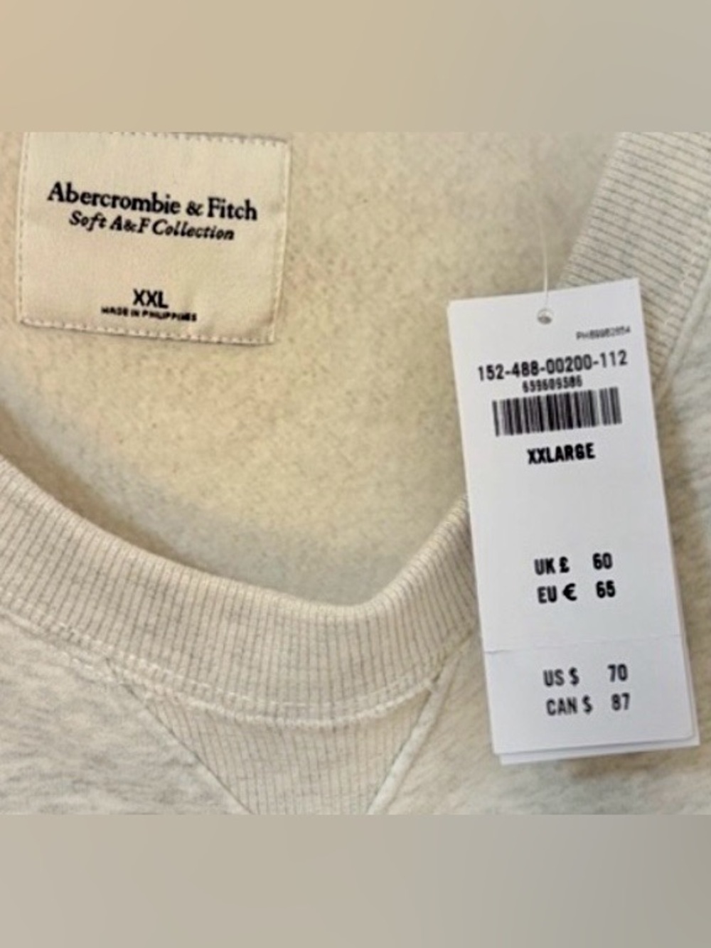 Abercrombie & Fitch Light Gray Crewneck Sweatshirt w/ Red Appliqué   SIZE XXL - Picture 3 of 9